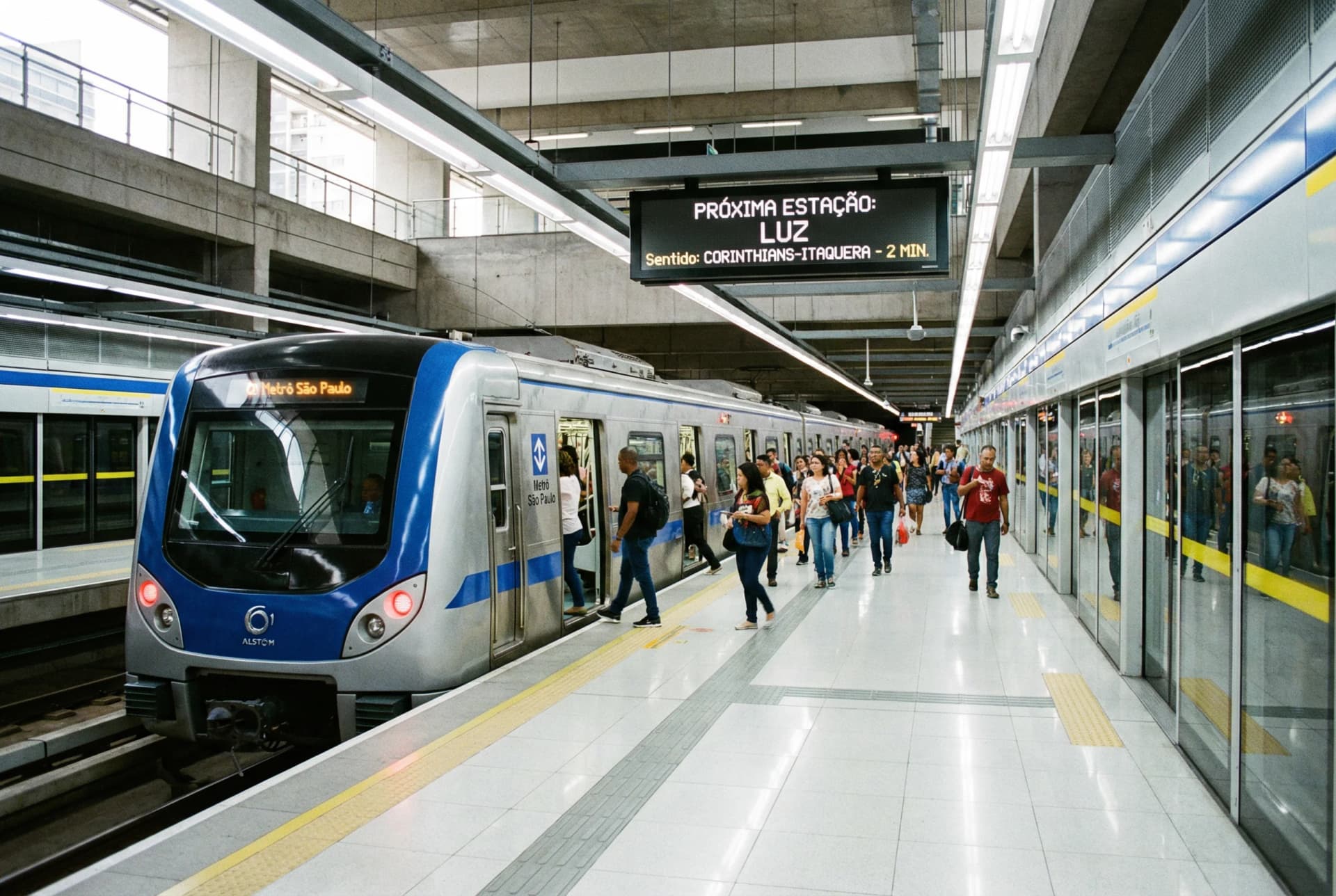 Modern São Paulo metro station interior with clean platform and LED lighting