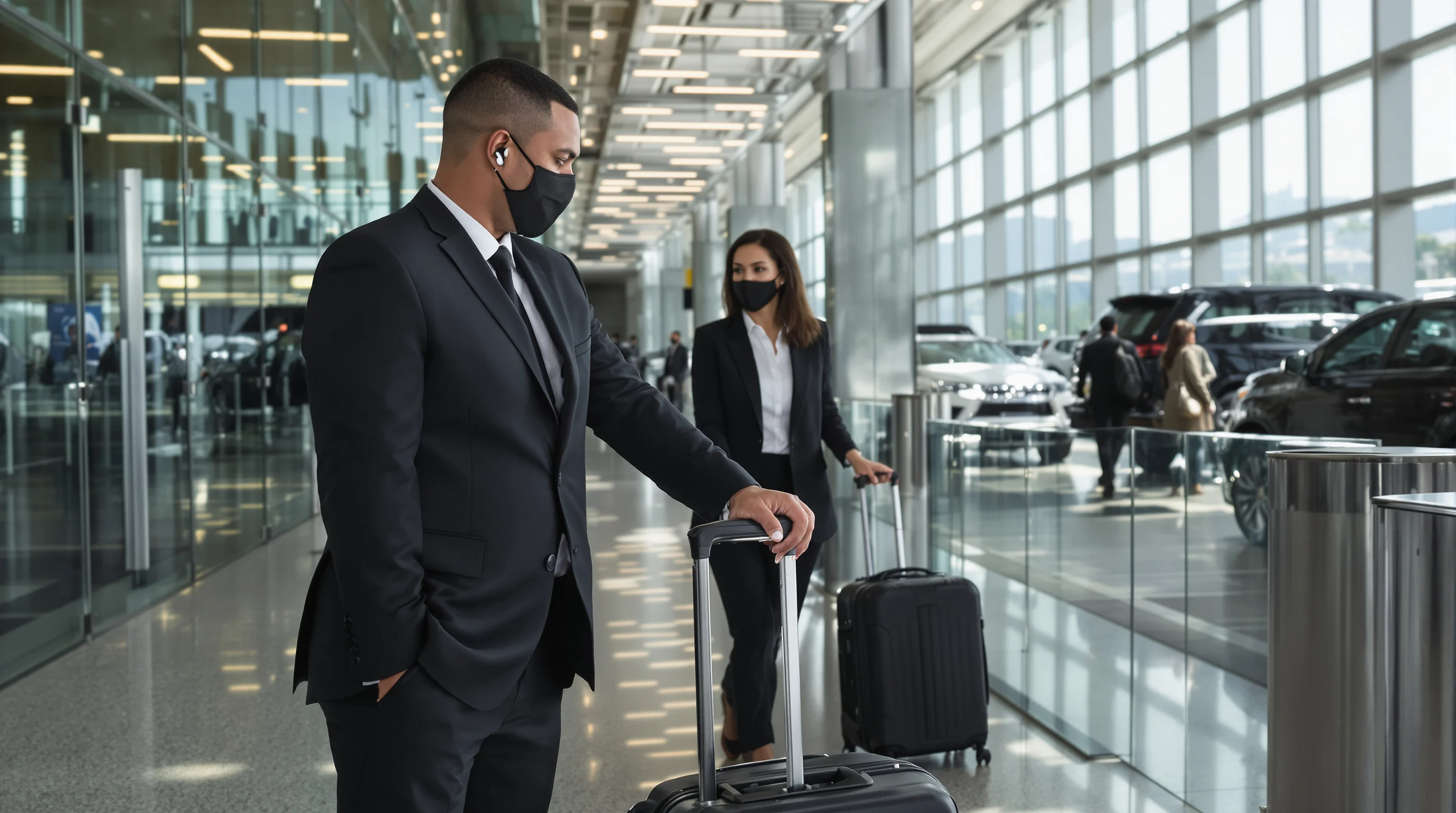 Professional VIP airport transfer service at Guarulhos Airport São Paulo - Executive protection specialist assisting business traveler